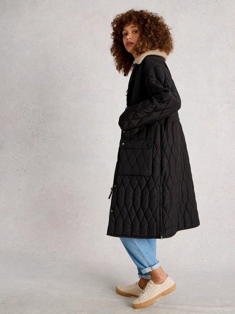 Nolan Quilted Coat in PURE BLK - MODEL BACK