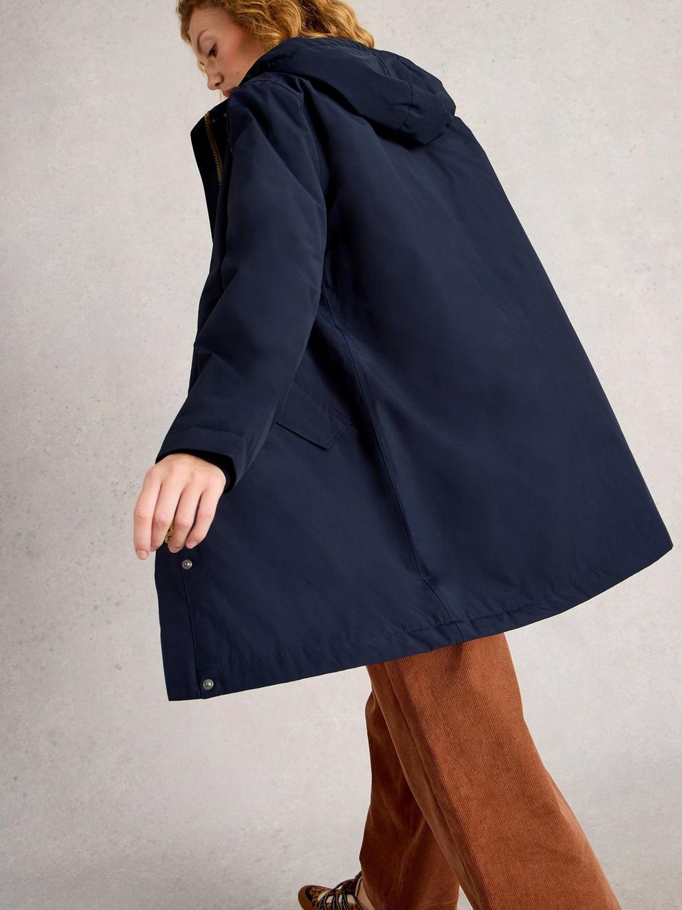Willow Waterproof Coat in DARK NAVY - MODEL BACK