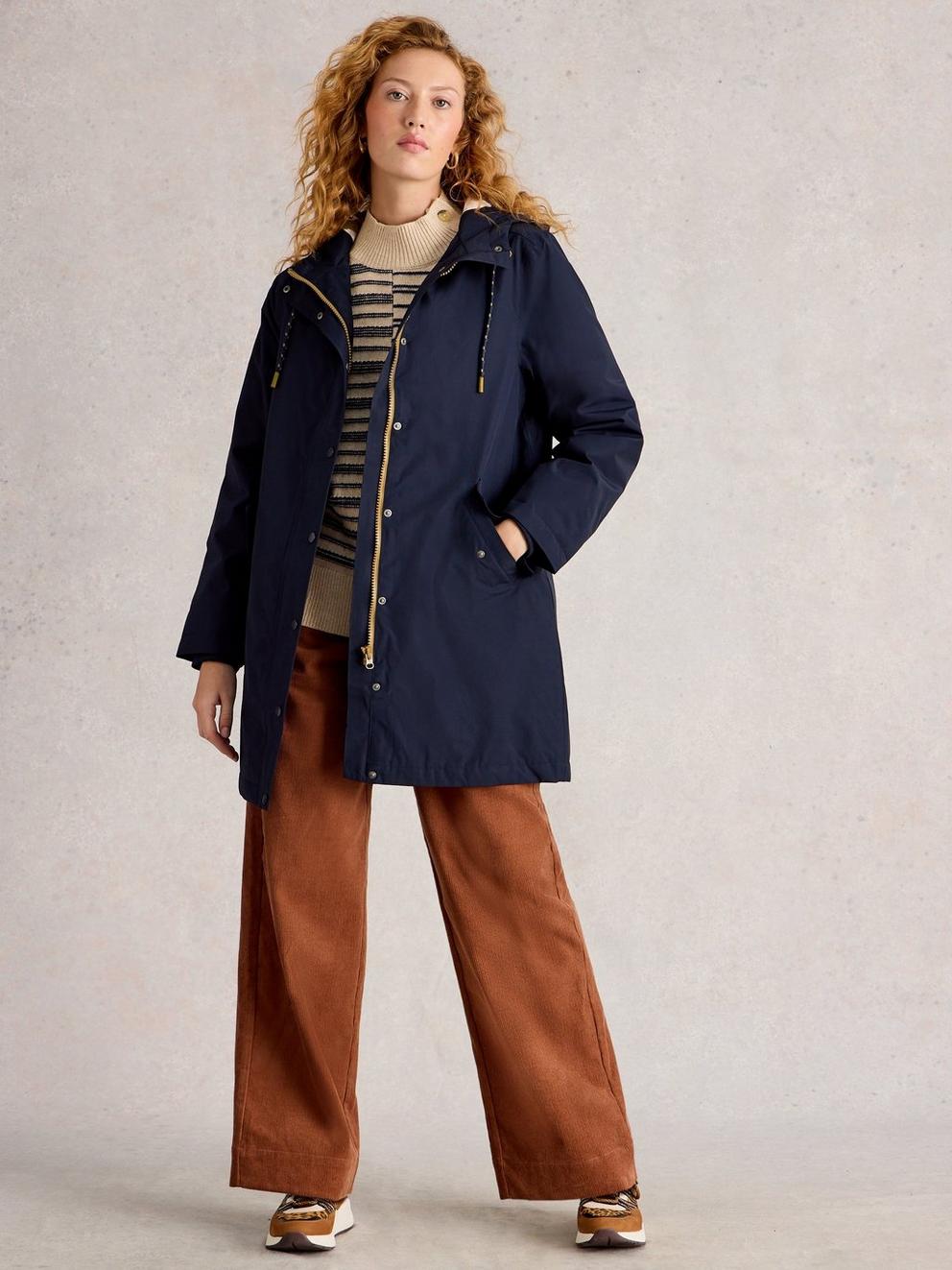 Willow Waterproof Coat in DARK NAVY - MODEL FRONT