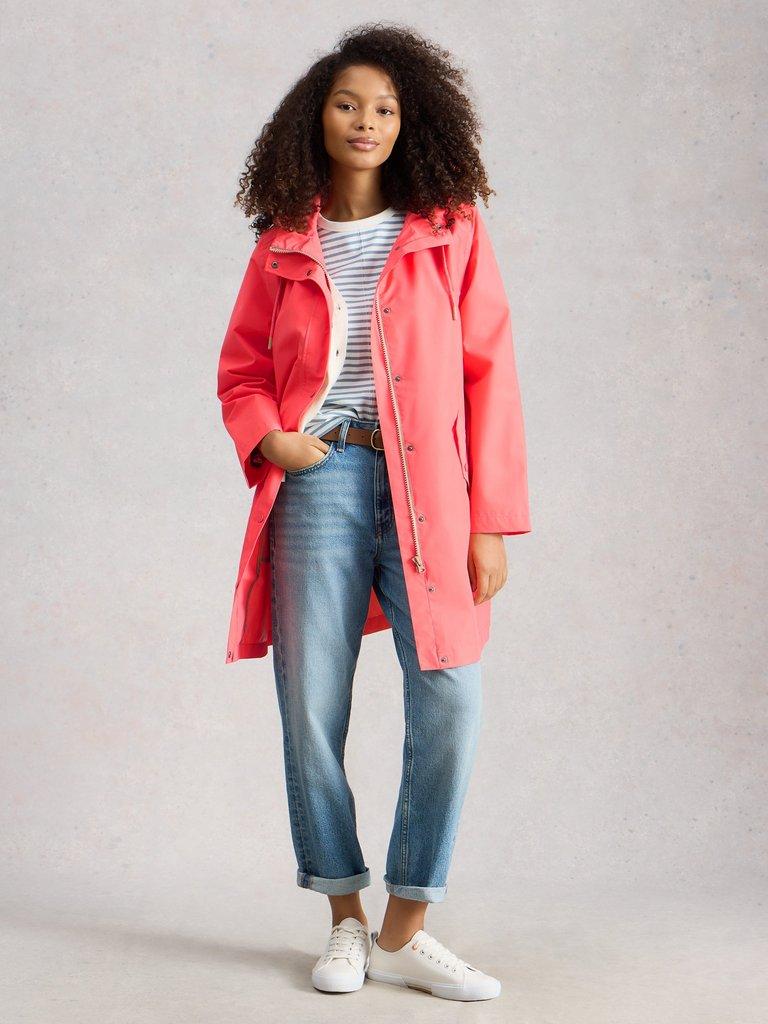 Willow Waterproof Coat in MID PINK - MODEL FRONT