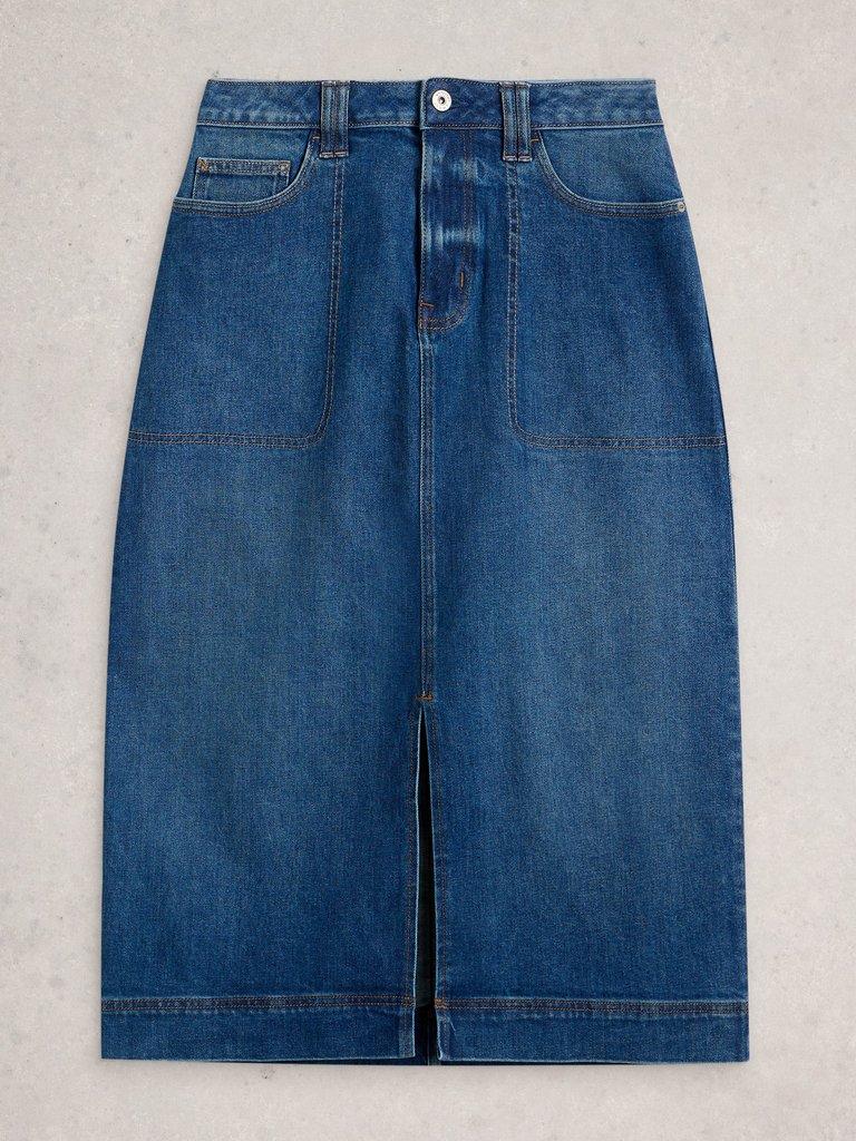 Tia Denim Midi Skirt in MID DENIM - FLAT FRONT