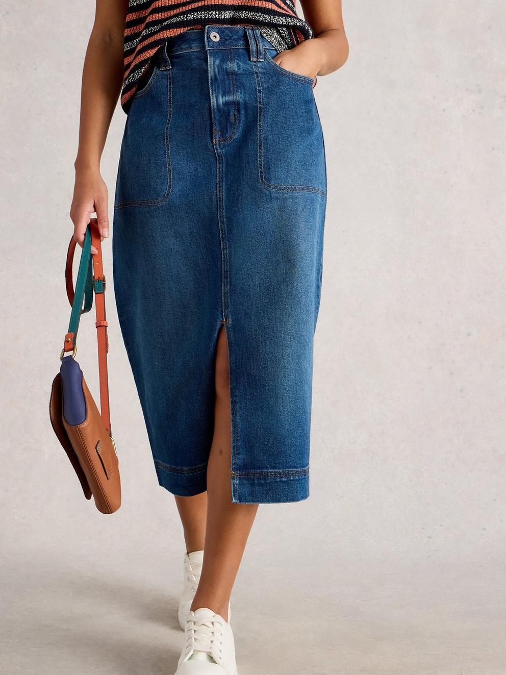 Tia Denim Midi Skirt in MID DENIM - LIFESTYLE