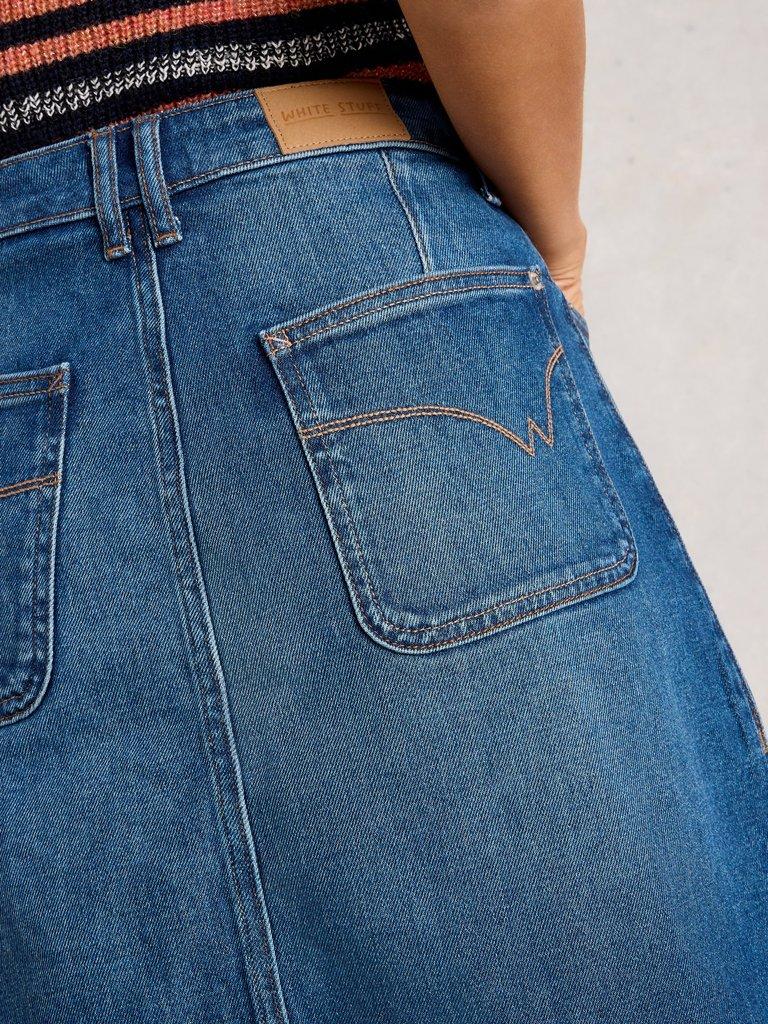Tia Denim Midi Skirt in MID DENIM - MODEL DETAIL