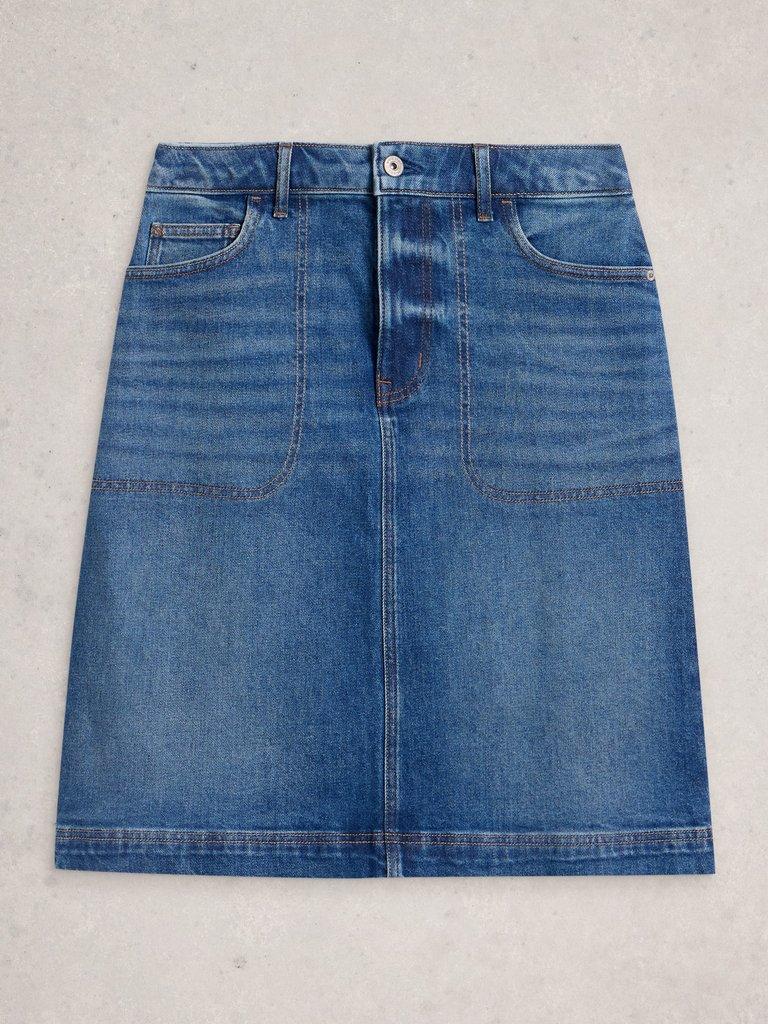 Tia Denim Skirt in MID DENIM - FLAT FRONT