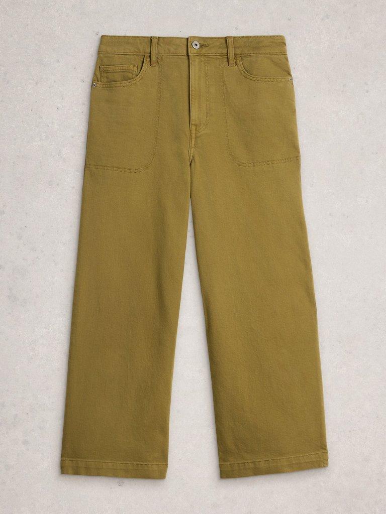 Crop Tia Wide Leg Jean in KHAKI GRN - FLAT FRONT