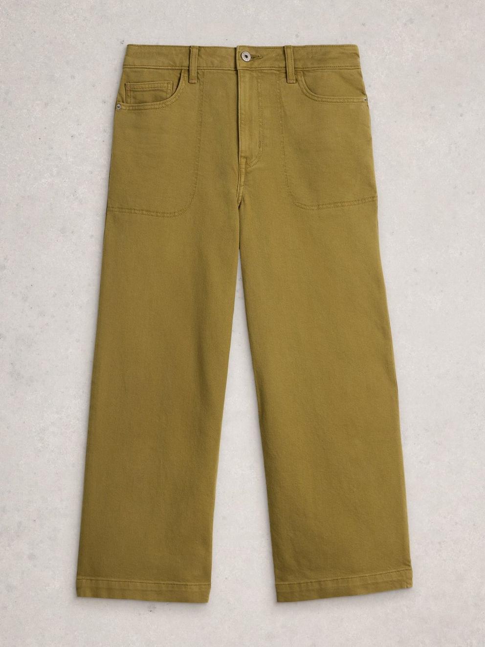 Crop Tia Wide Leg Jean in KHAKI GRN - FLAT FRONT