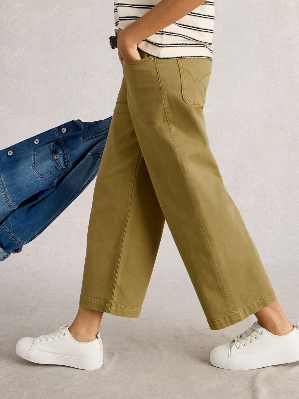 Crop Tia Wide Leg Jean in KHAKI GRN - LIFESTYLE