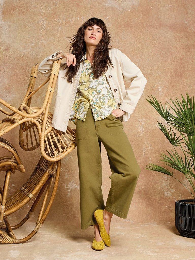 Crop Tia Wide Leg Jean in KHAKI GRN - MIXED