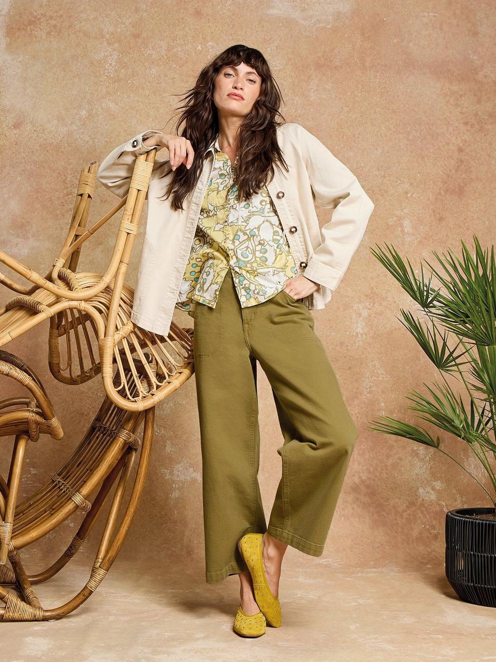 Crop Tia Wide Leg Jean in KHAKI GRN - MIXED