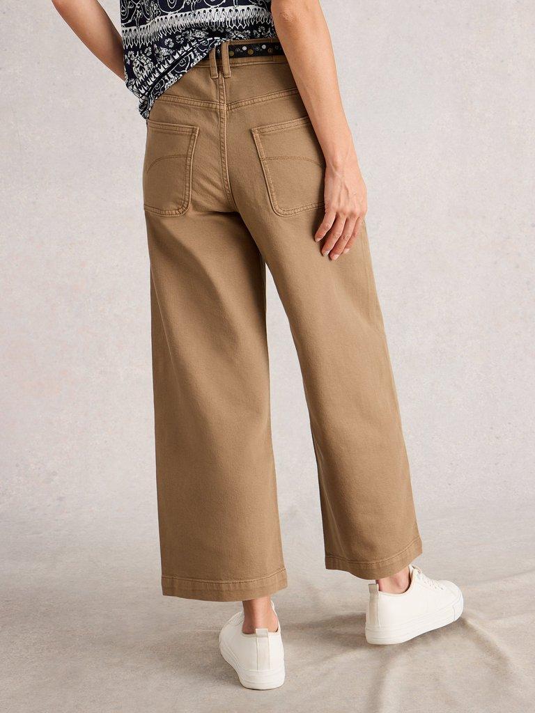 Crop Tia Wide Leg Jean in MID TAN - MODEL BACK