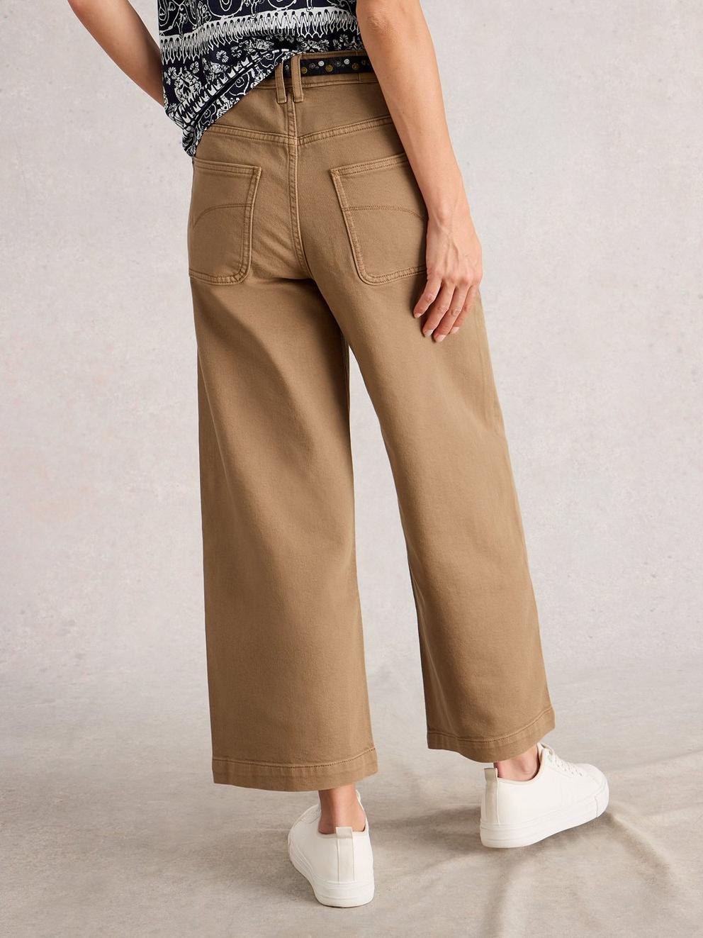Crop Tia Wide Leg Jean in MID TAN - MODEL BACK