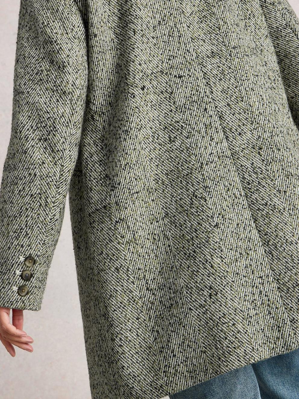 Karla Tweed Wool Blend Coat in GREY MLT - MODEL BACK