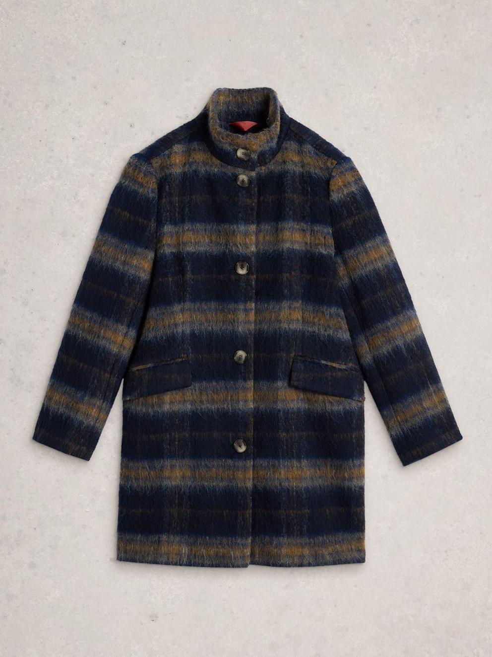 Karla Check Wool Blend Coat in BLUE MLT - FLAT FRONT