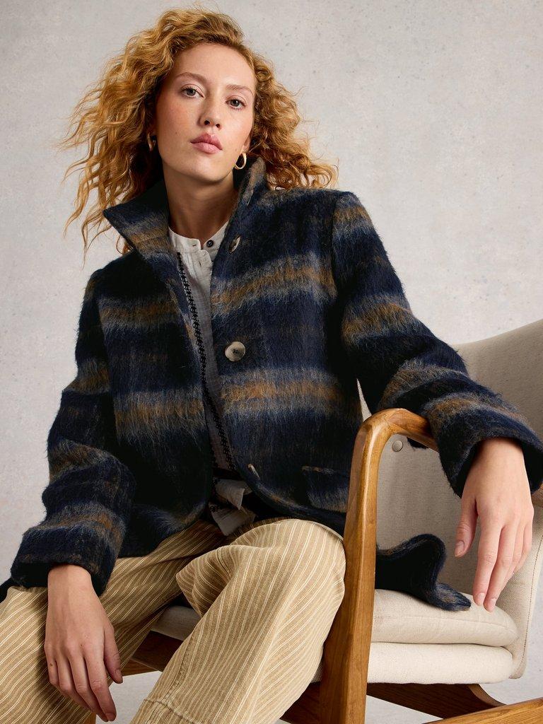 Karla Check Wool Blend Coat in BLUE MLT - LIFESTYLE