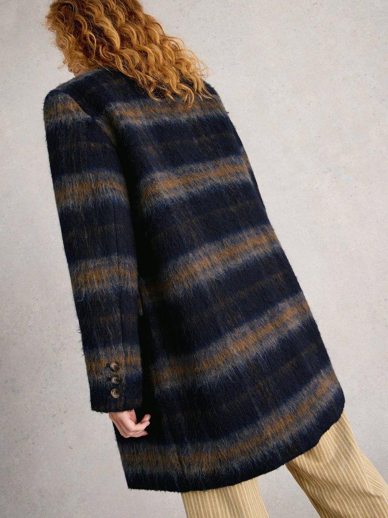 Karla Check Wool Blend Coat in BLUE MLT - MODEL BACK