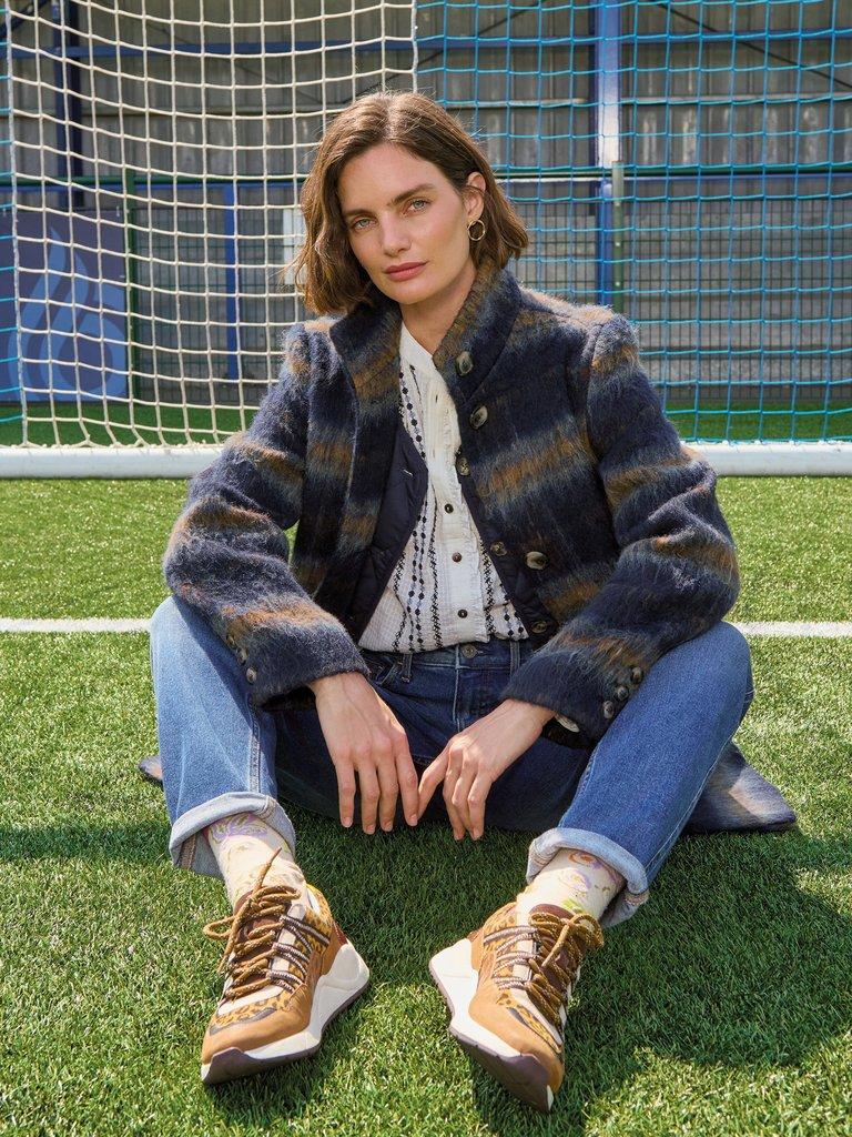 Karla Check Wool Blend Coat in BLUE MLT - MIXED