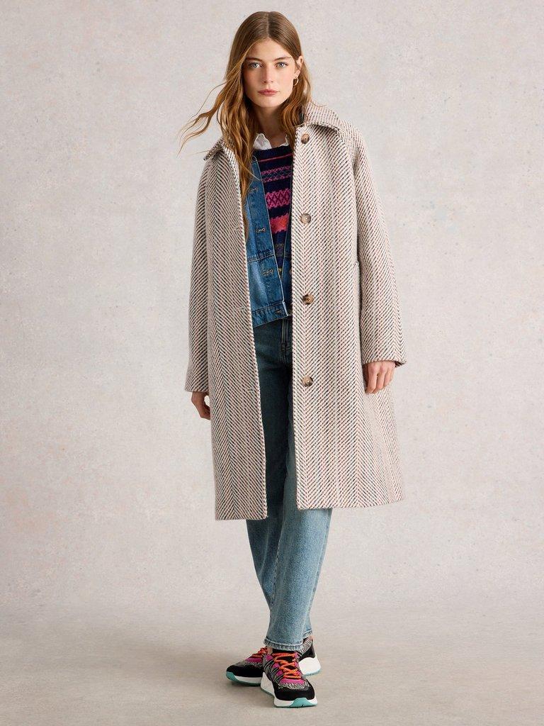Kelsey Texture Wool Blend Coat in IVORY MLT - MODEL FRONT