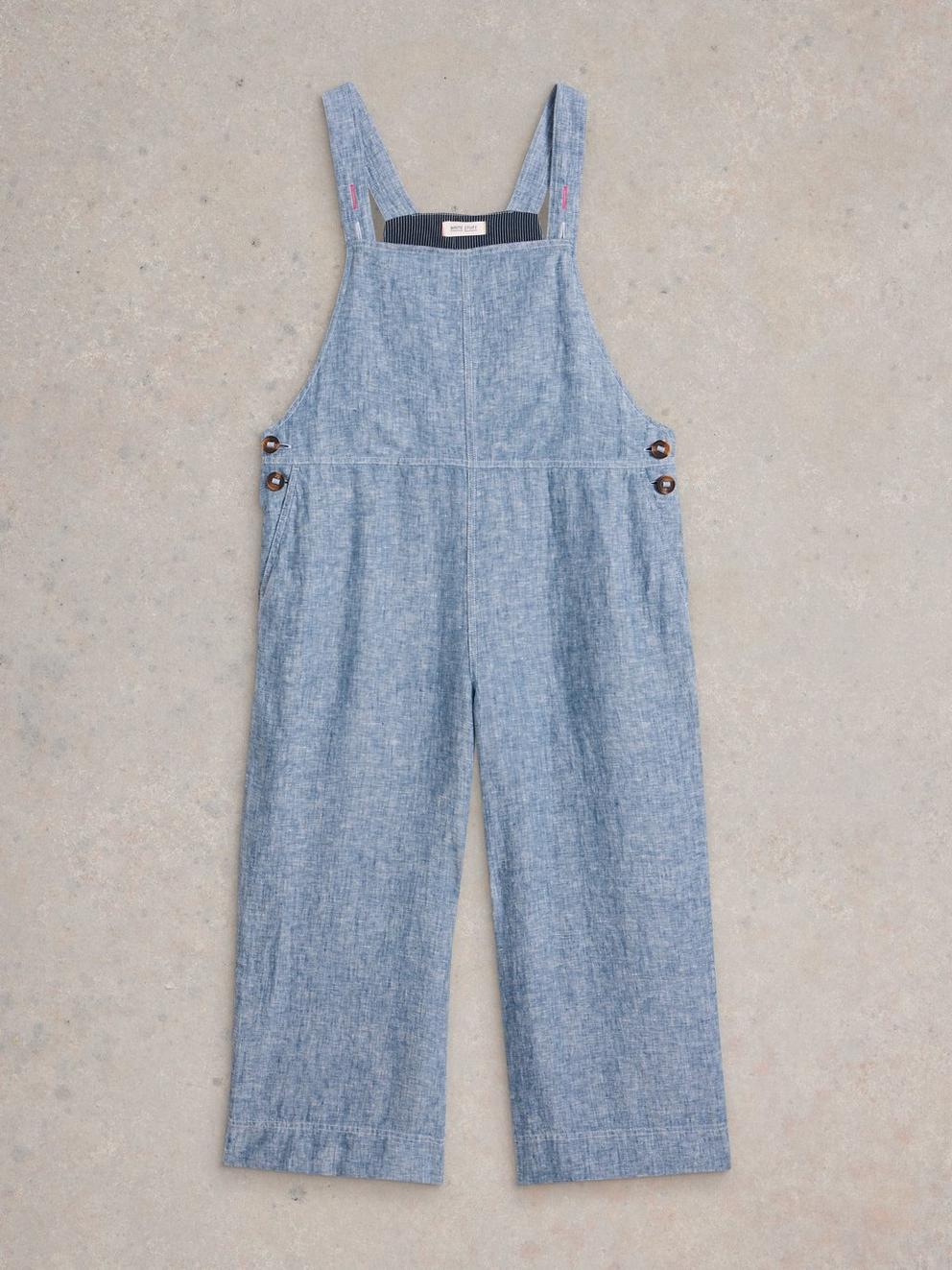 Vivian Linen Dungaree in CHAMB BLUE - FLAT FRONT