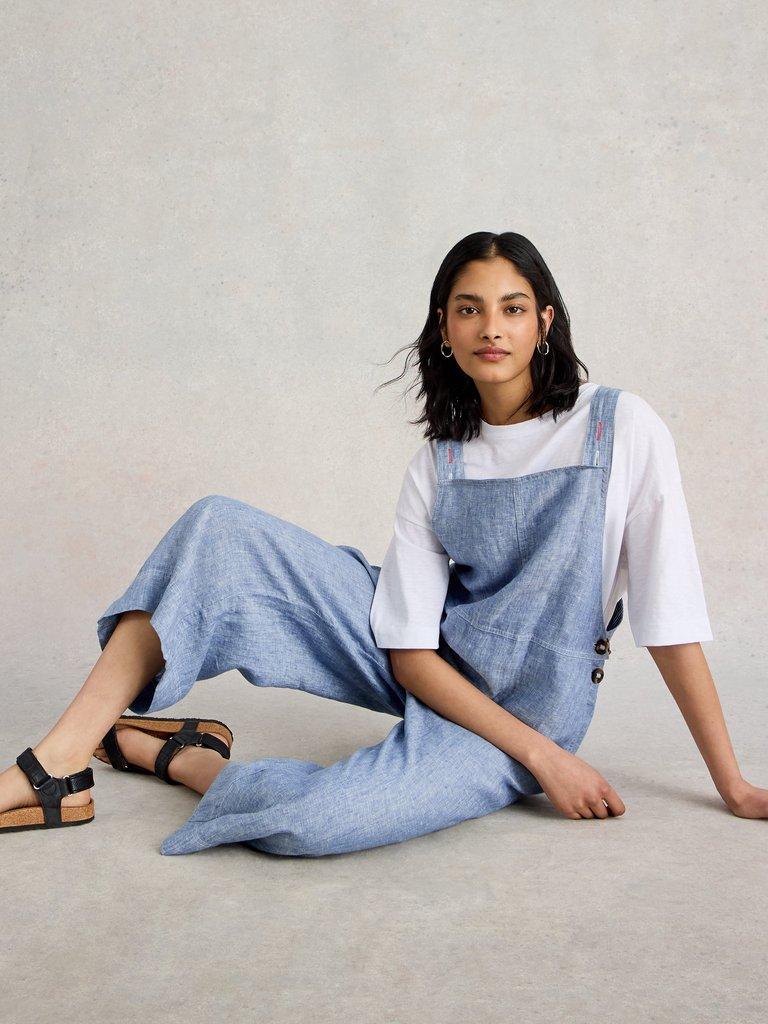 Vivian Linen Dungaree in CHAMB BLUE - LIFESTYLE