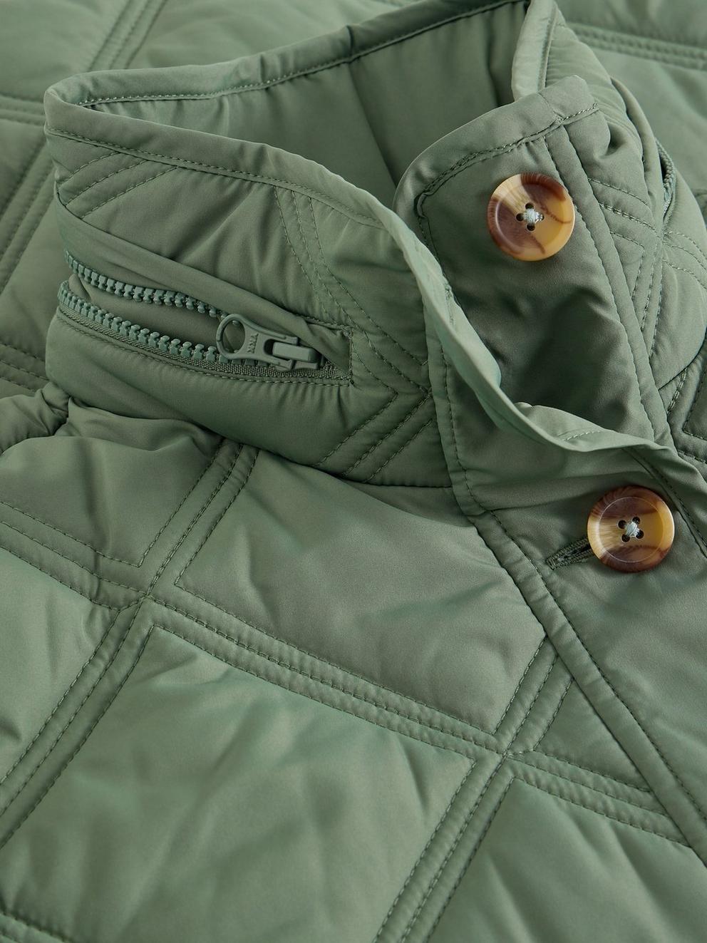 Edie Quilted Coat in DUS GREEN - FLAT DETAIL