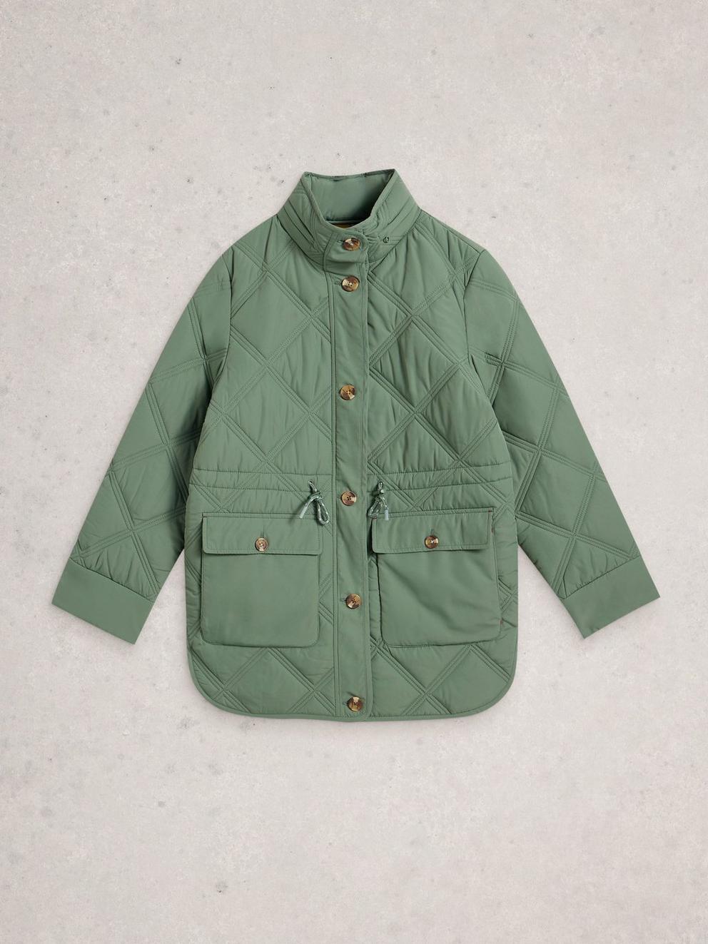 Edie Quilted Coat in DUS GREEN - FLAT FRONT