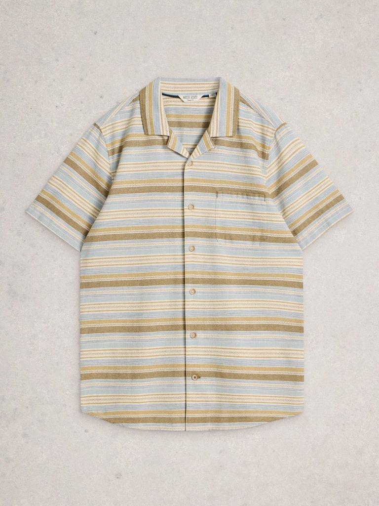 Horizontal SS Stripe Collar Shirt in BLUE MLT - FLAT FRONT