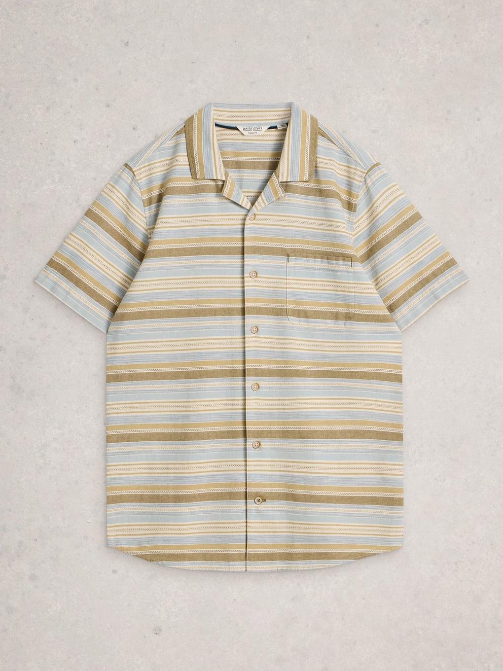 Horizontal SS Stripe Collar Shirt in BLUE MLT - FLAT FRONT
