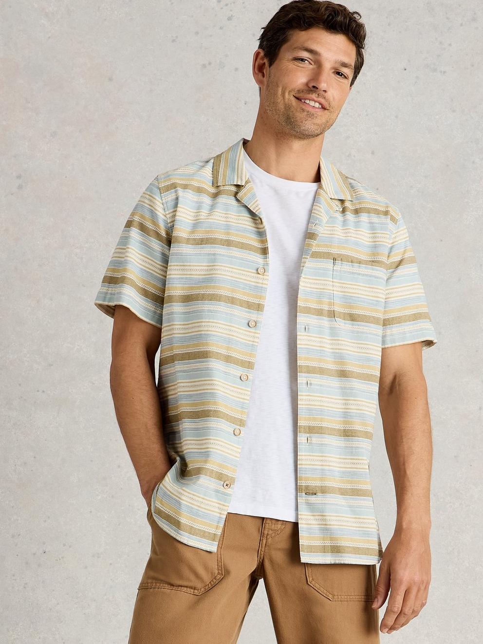 Horizontal SS Stripe Collar Shirt in BLUE MLT - LIFESTYLE