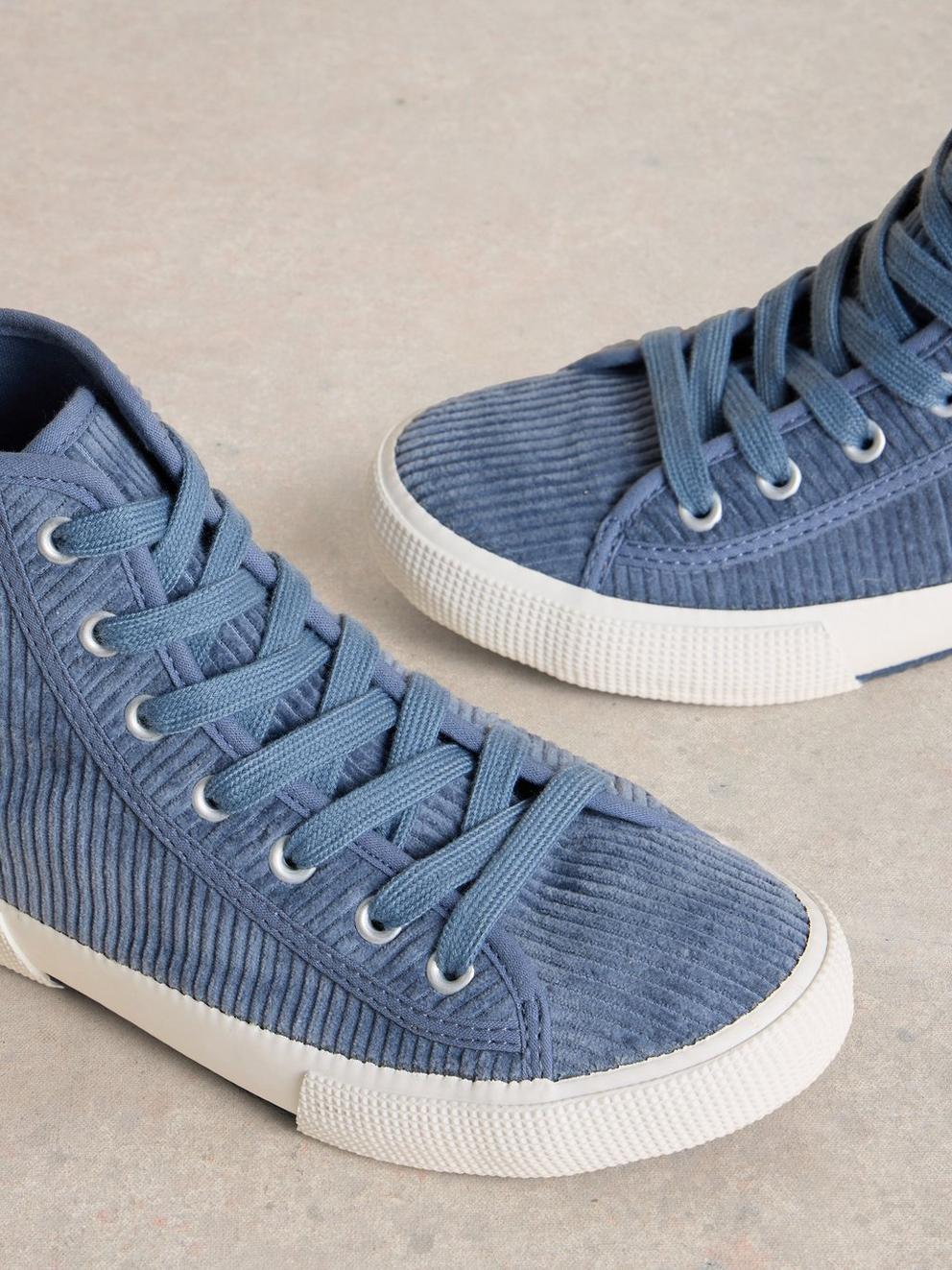 Pippa Cord HiTop Trainer in MID BLUE - FLAT DETAIL