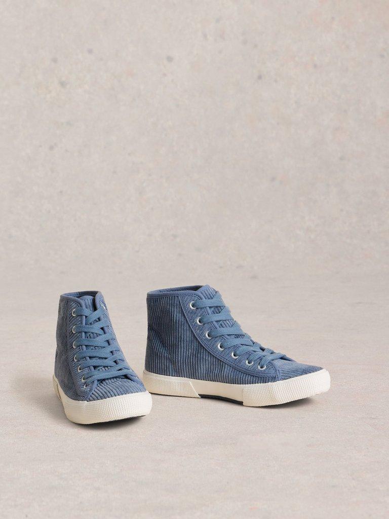 Pippa Cord HiTop Trainer in MID BLUE - FLAT FRONT