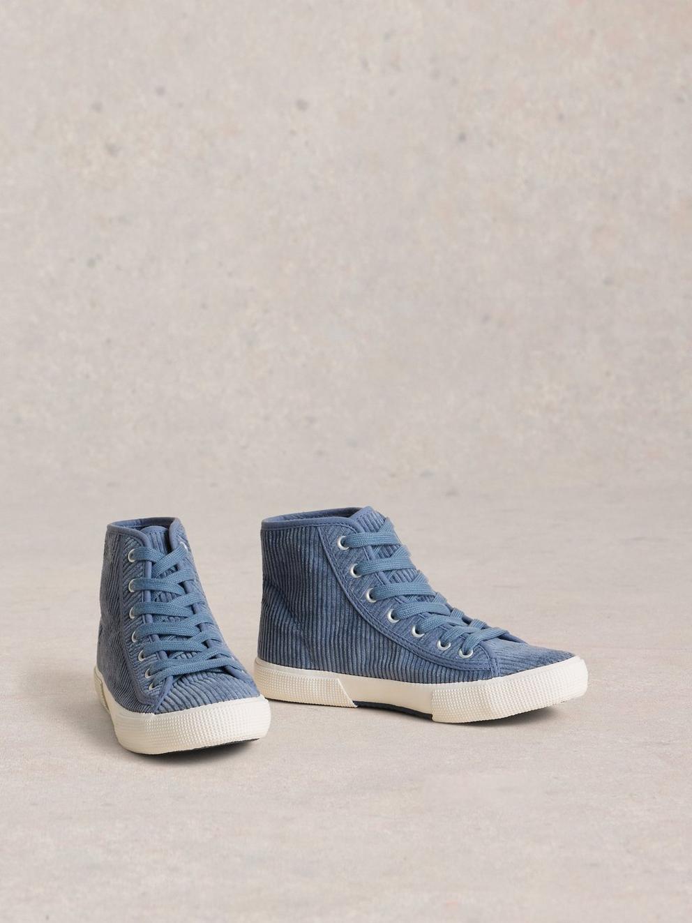 Pippa Cord HiTop Trainer in MID BLUE - FLAT FRONT