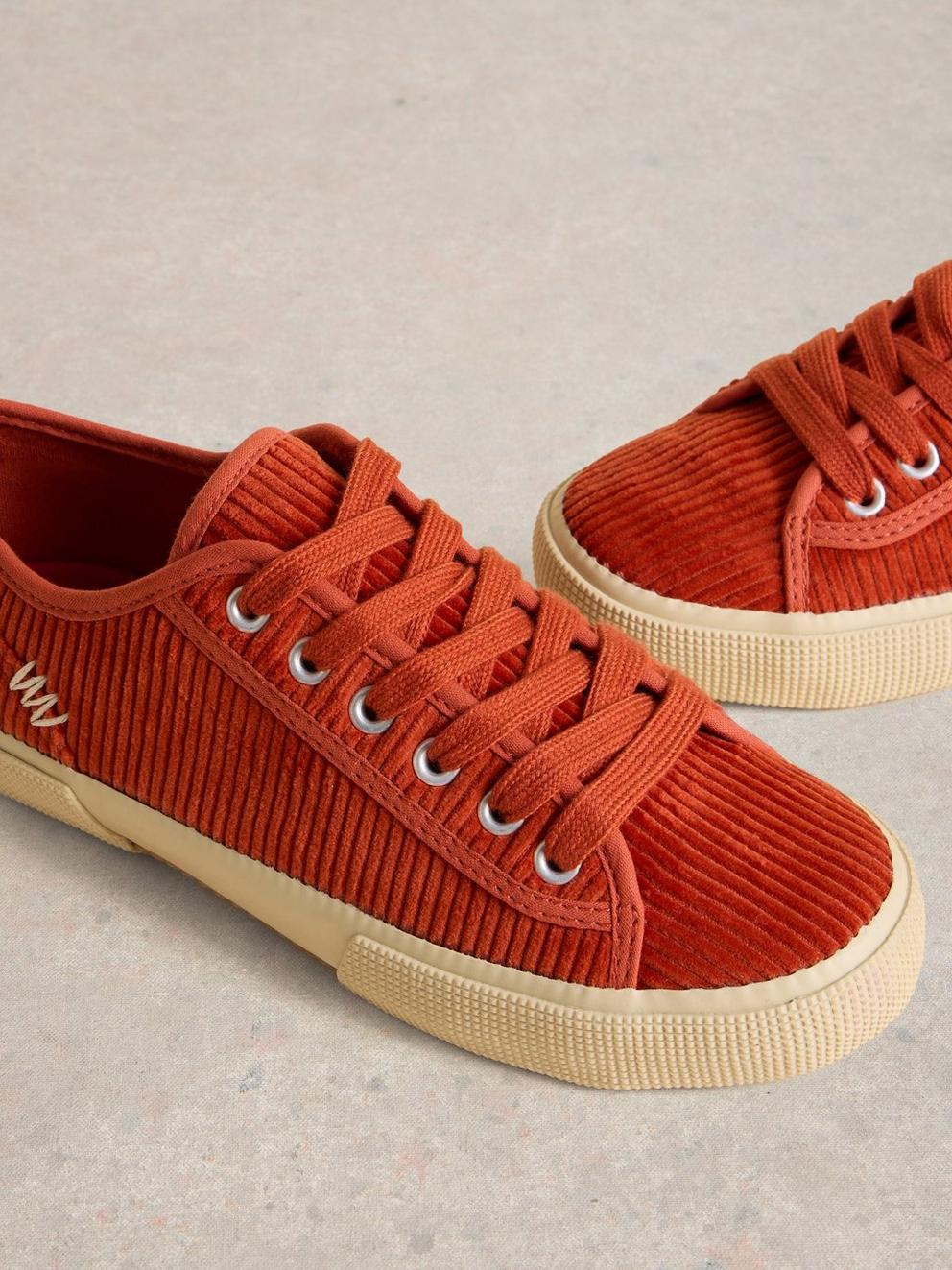 Pippa Cord Lace Up Trainer in DK ORANGE - FLAT DETAIL