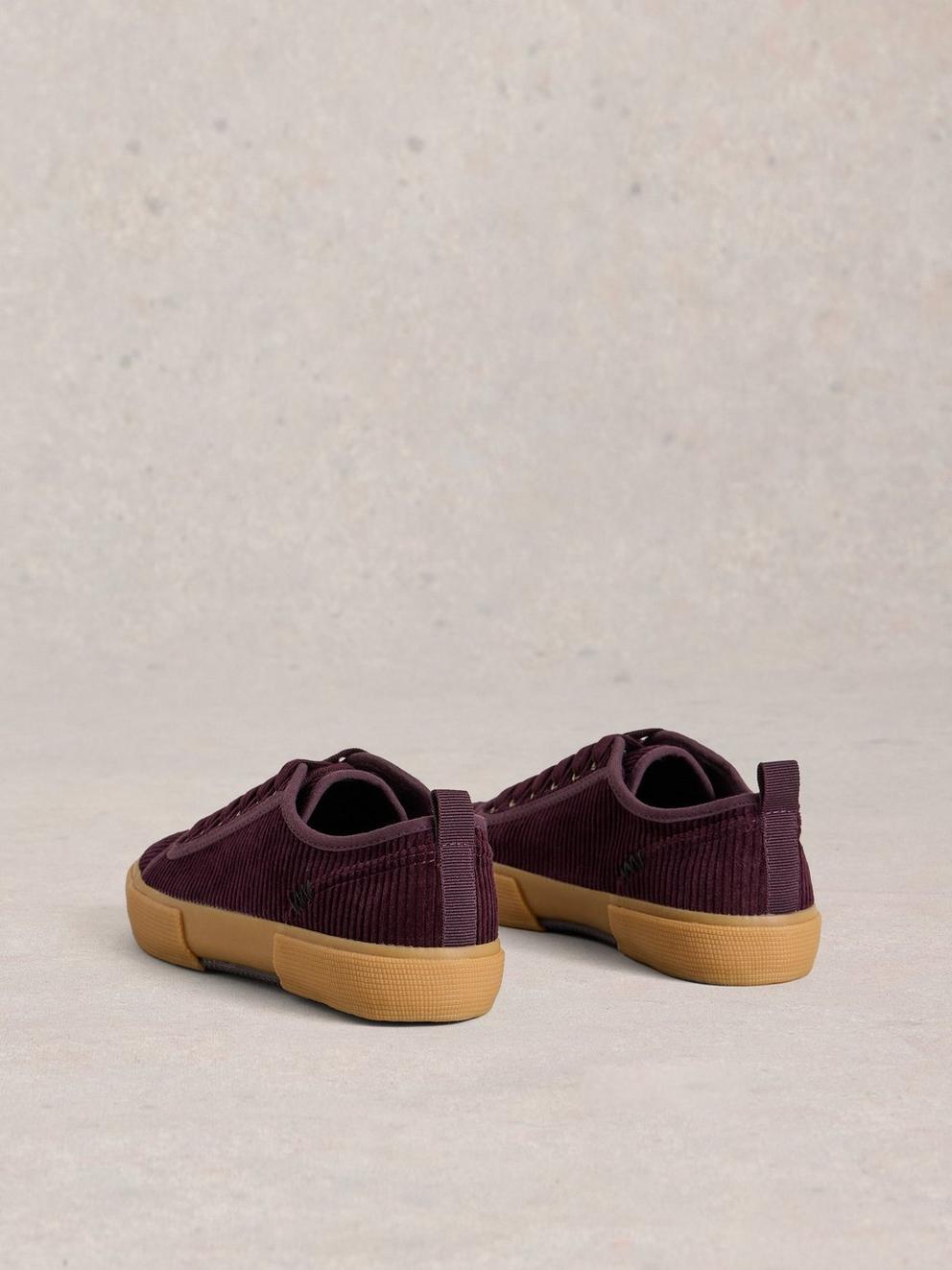 Pippa Cord Lace Up Trainer in DK PLUM - FLAT BACK