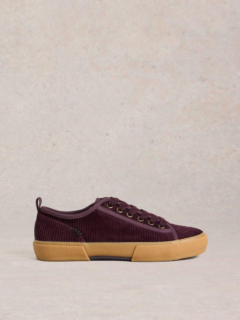 Pippa Cord Lace Up Trainer in DK PLUM - LIFESTYLE