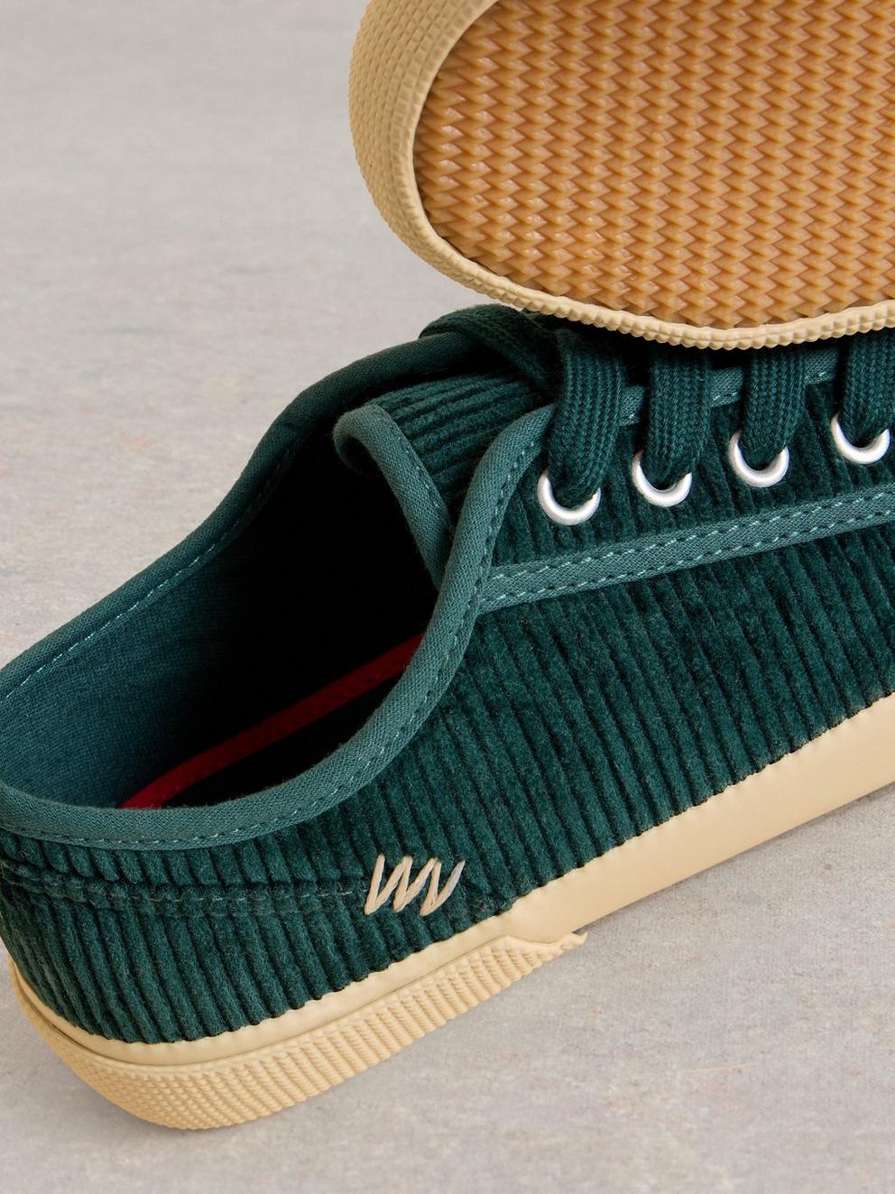 Pippa Cord Lace Up Trainer in DK TEAL - FLAT DETAIL