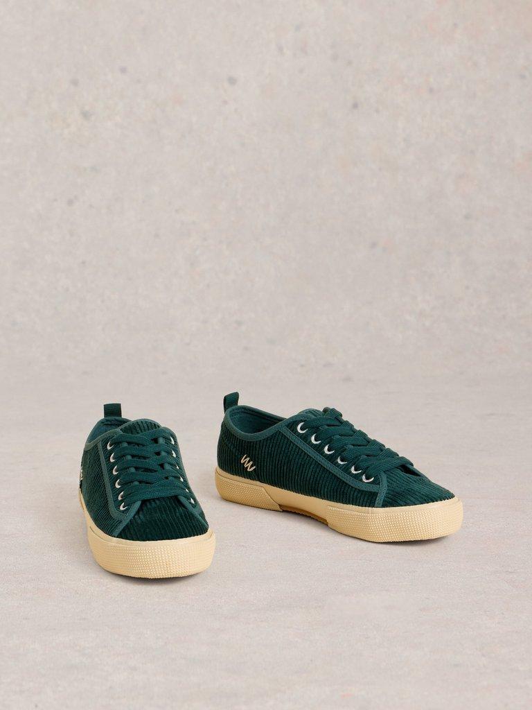 Pippa Cord Lace Up Trainer in DK TEAL - FLAT FRONT