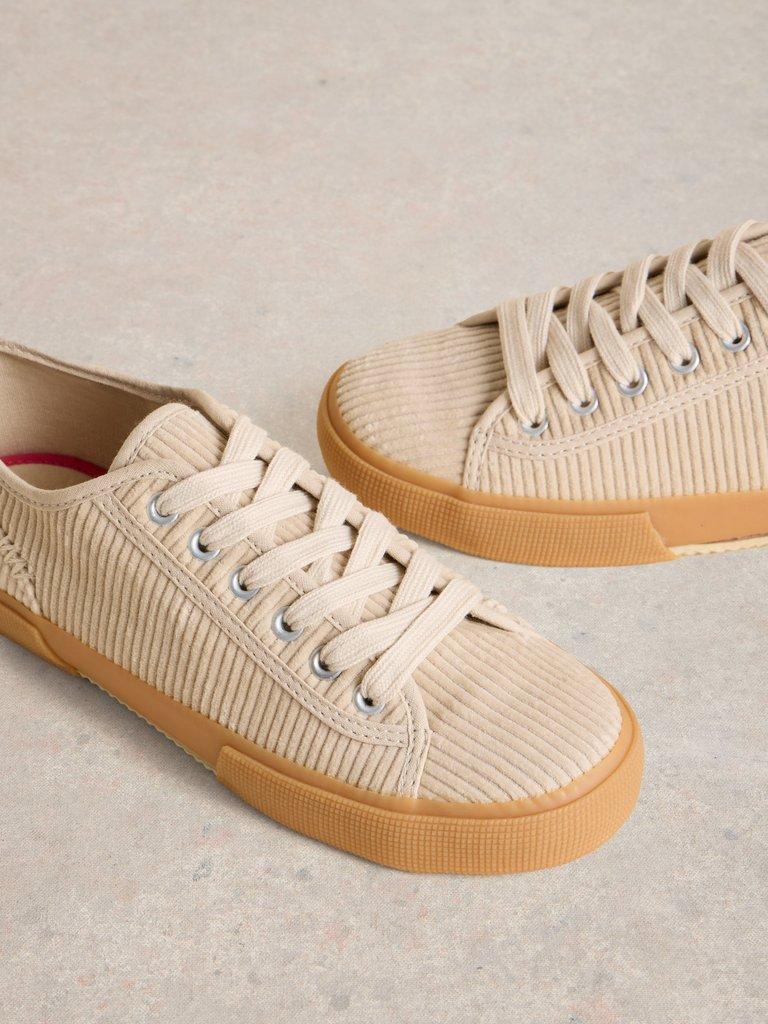 Pippa Cord Lace Up Trainer in LGT NAT - FLAT DETAIL