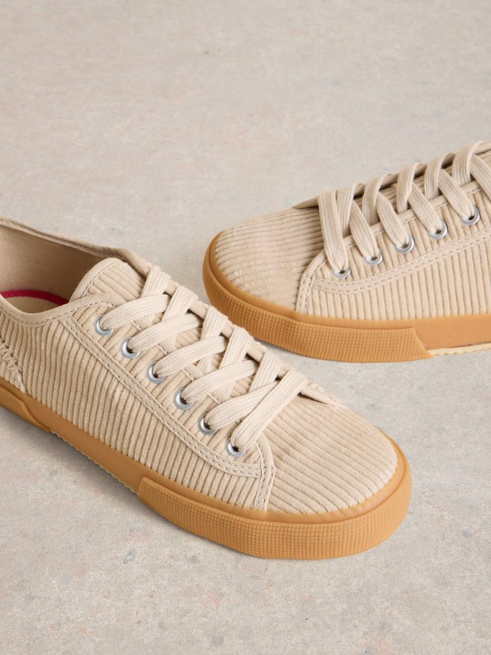 Pippa Cord Lace Up Trainer in LGT NAT - FLAT DETAIL