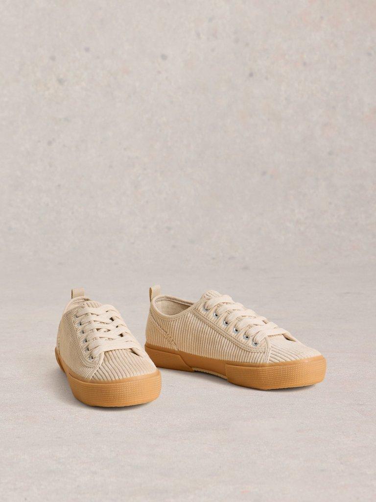 Pippa Cord Lace Up Trainer in LGT NAT - FLAT FRONT