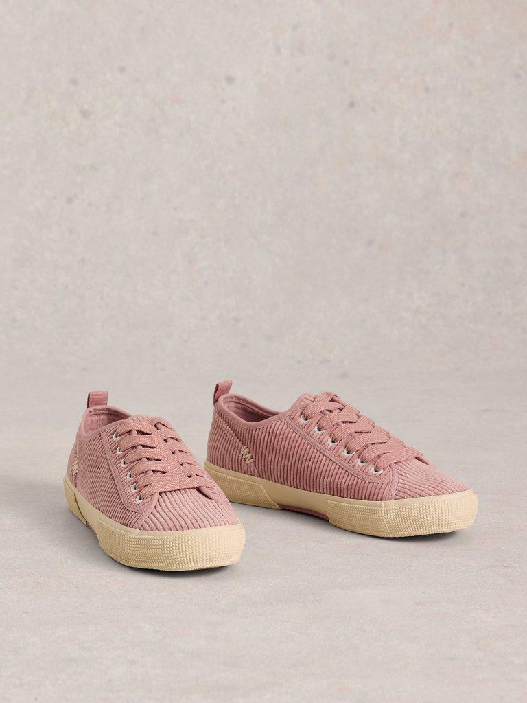 Pippa Cord Lace Up Trainer in LGT PINK - FLAT FRONT