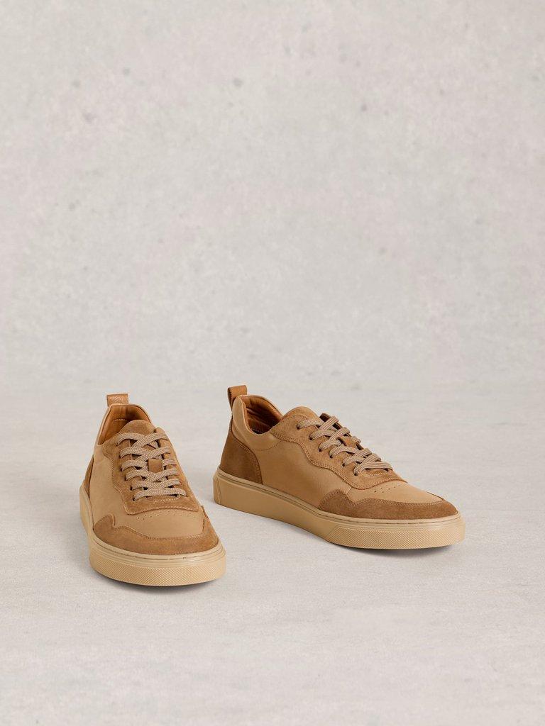 Les Leather Lace Up Sneaker in TAN MULTI - FLAT FRONT