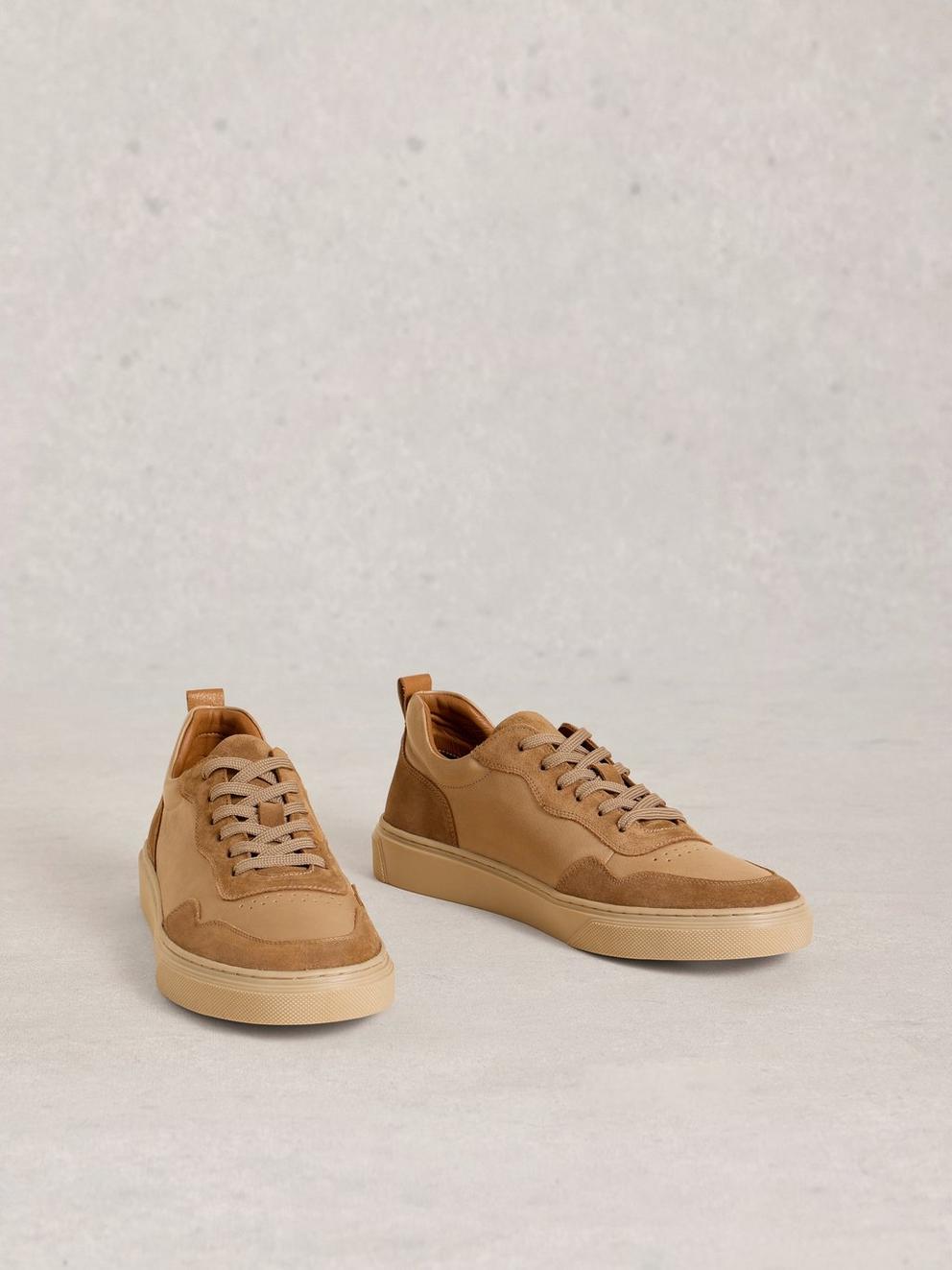 Les Leather Lace Up Sneaker in TAN MULTI - FLAT FRONT
