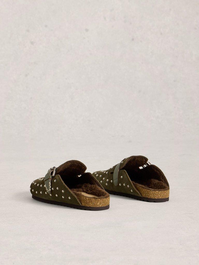 Myrtle Studded Slip On Footbed in KHAKI GRN - FLAT BACK