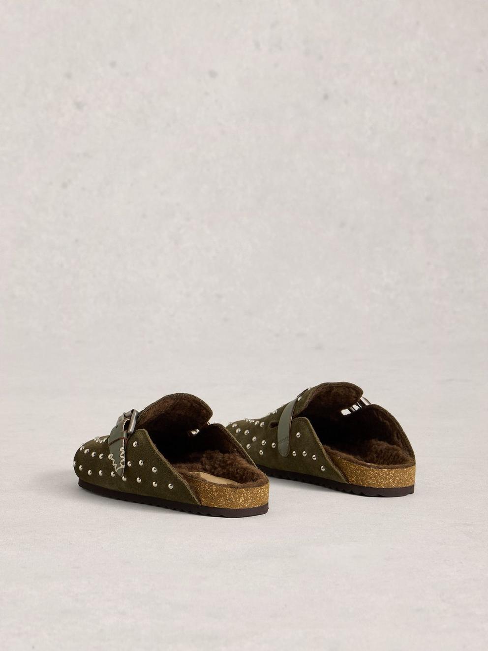 Myrtle Studded Slip On Footbed in KHAKI GRN - FLAT BACK