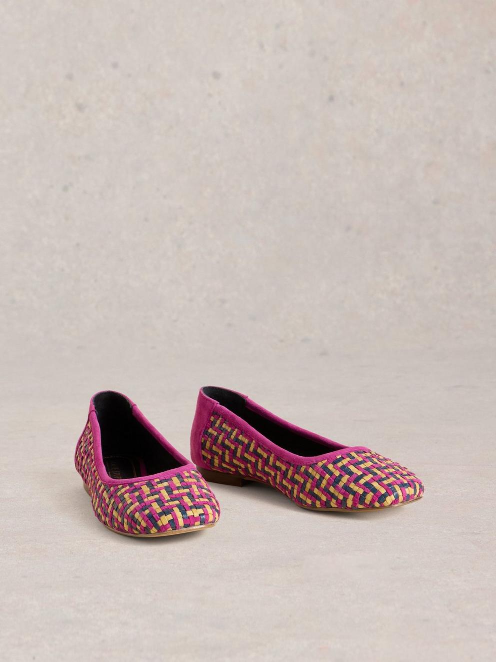 Ellie Woven Ballerina in PINK MLT - FLAT FRONT