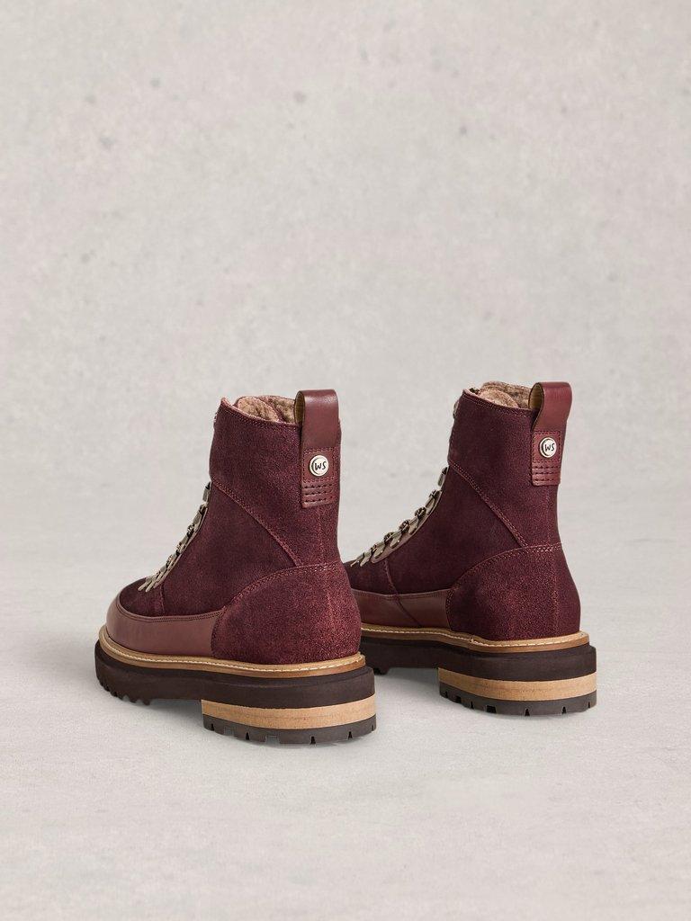 Olive Hiker Flat Sole Boot in DK PLUM - FLAT BACK
