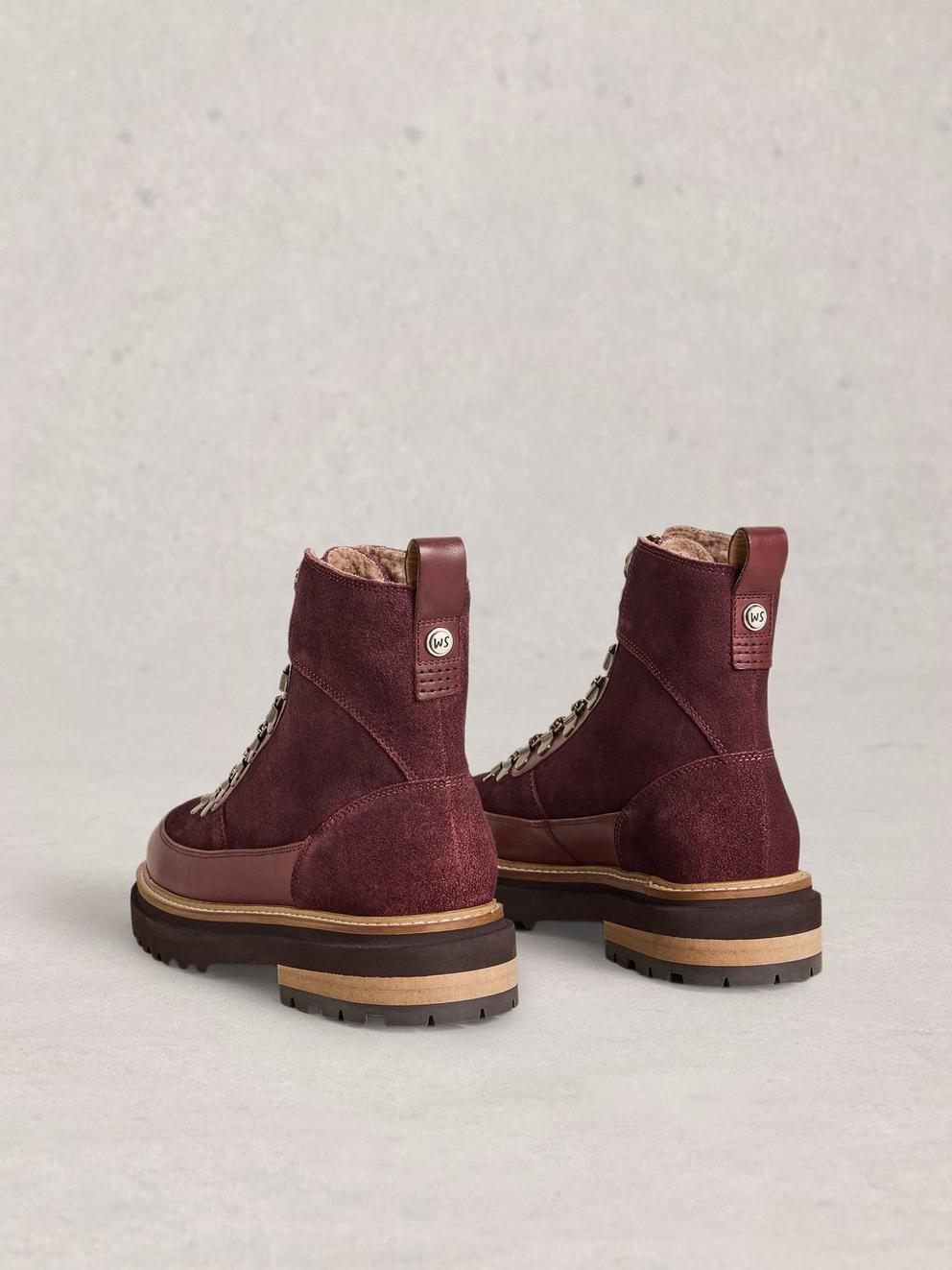 Olive Hiker Flat Sole Boot in DK PLUM - FLAT BACK