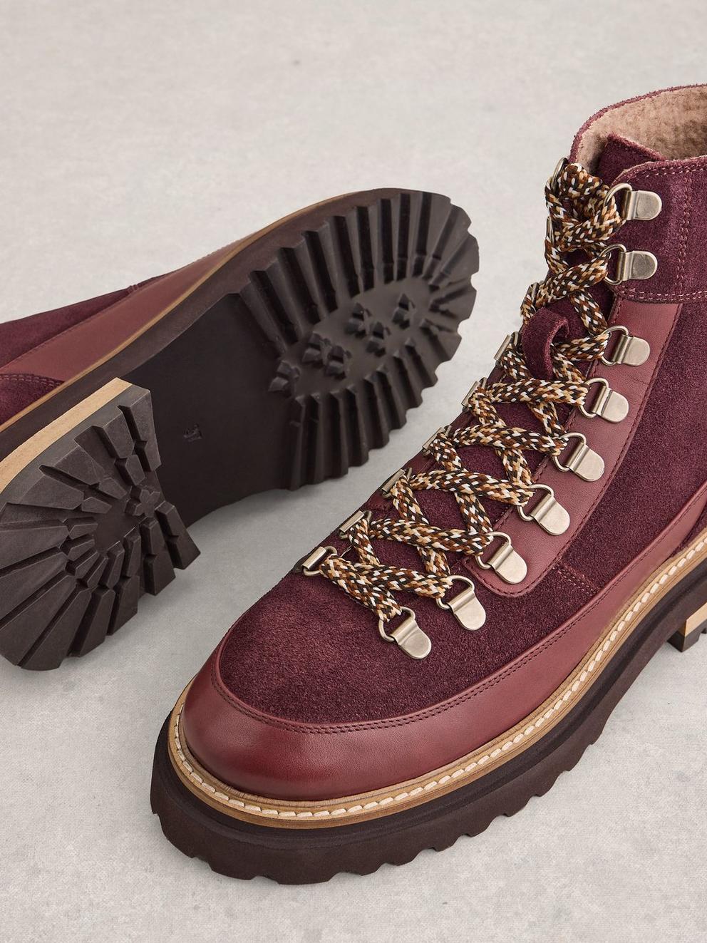 Olive Hiker Flat Sole Boot in DK PLUM - FLAT DETAIL