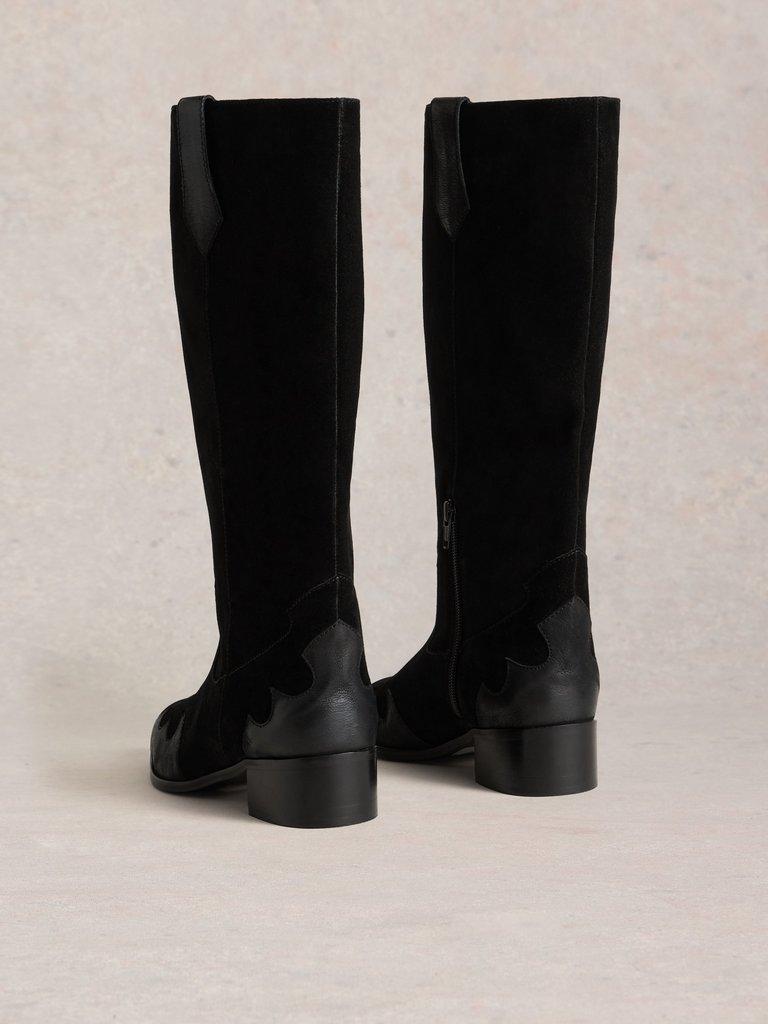 Whitney Western Knee High Boot in PURE BLK - FLAT BACK