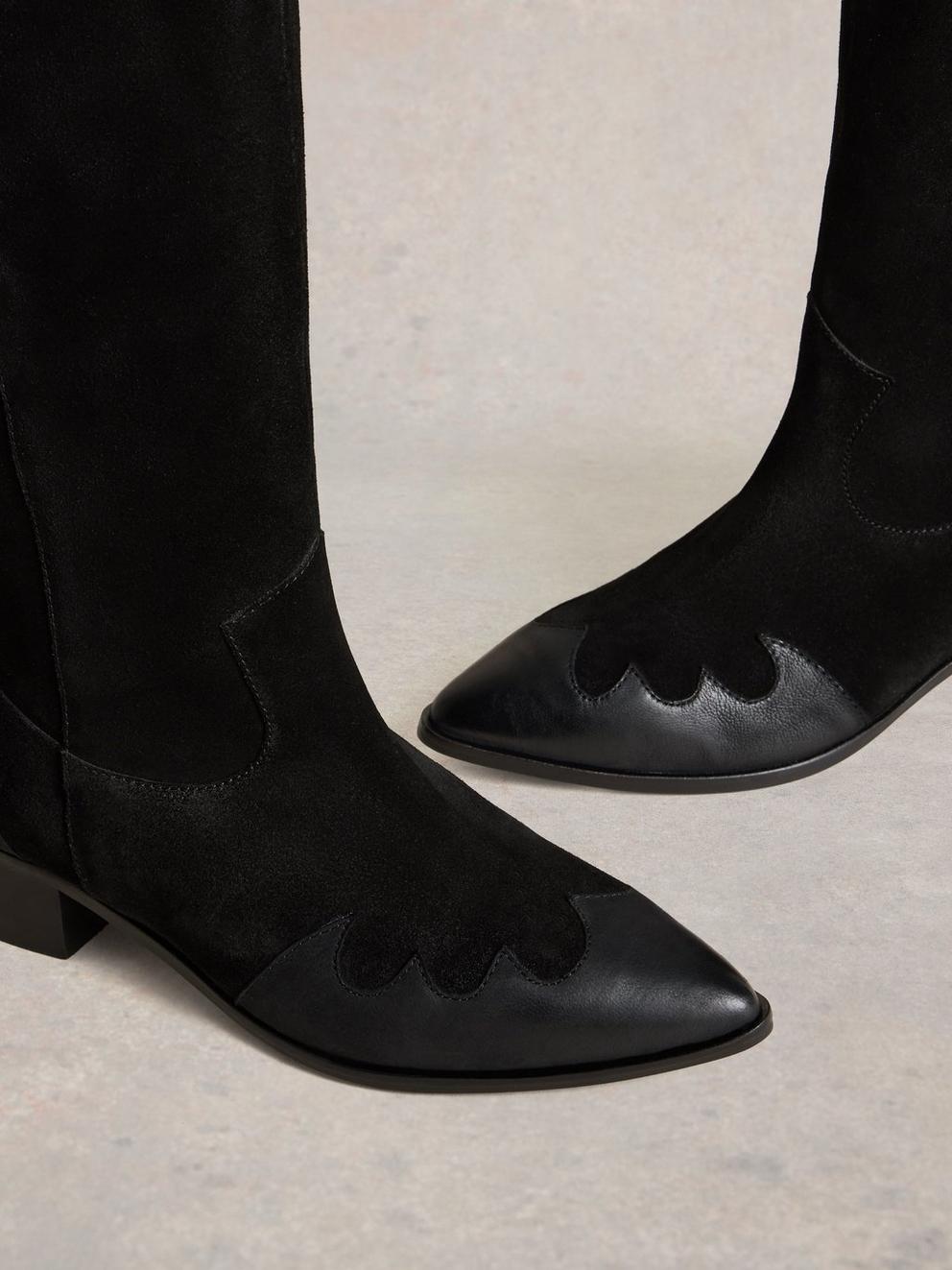 Whitney Western Knee High Boot in PURE BLK - FLAT DETAIL